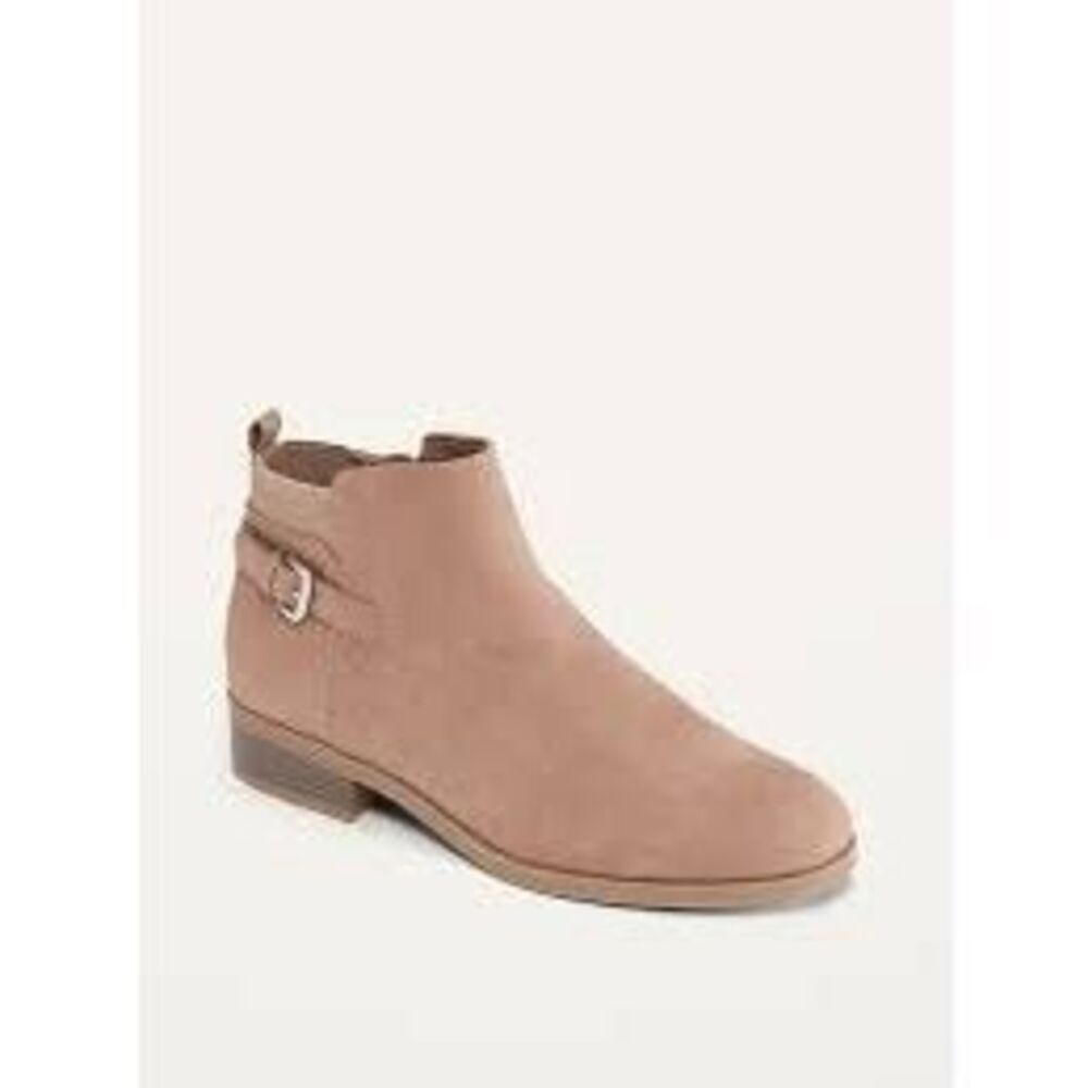 Old Navy Side Buckle Faux Suede Booties New Taupe Beige Ankle Boho Fall Classic
